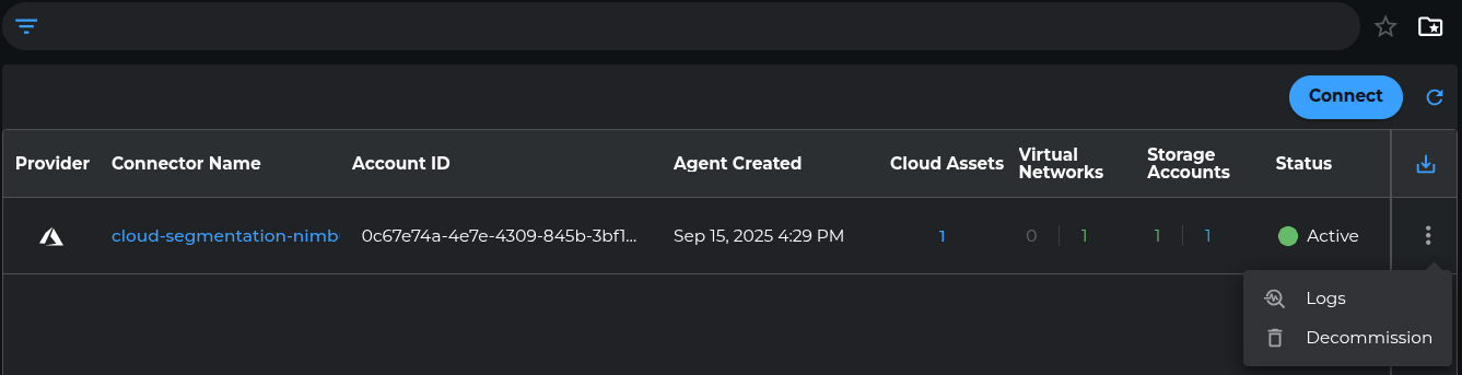 Cloud-connector dashboard page