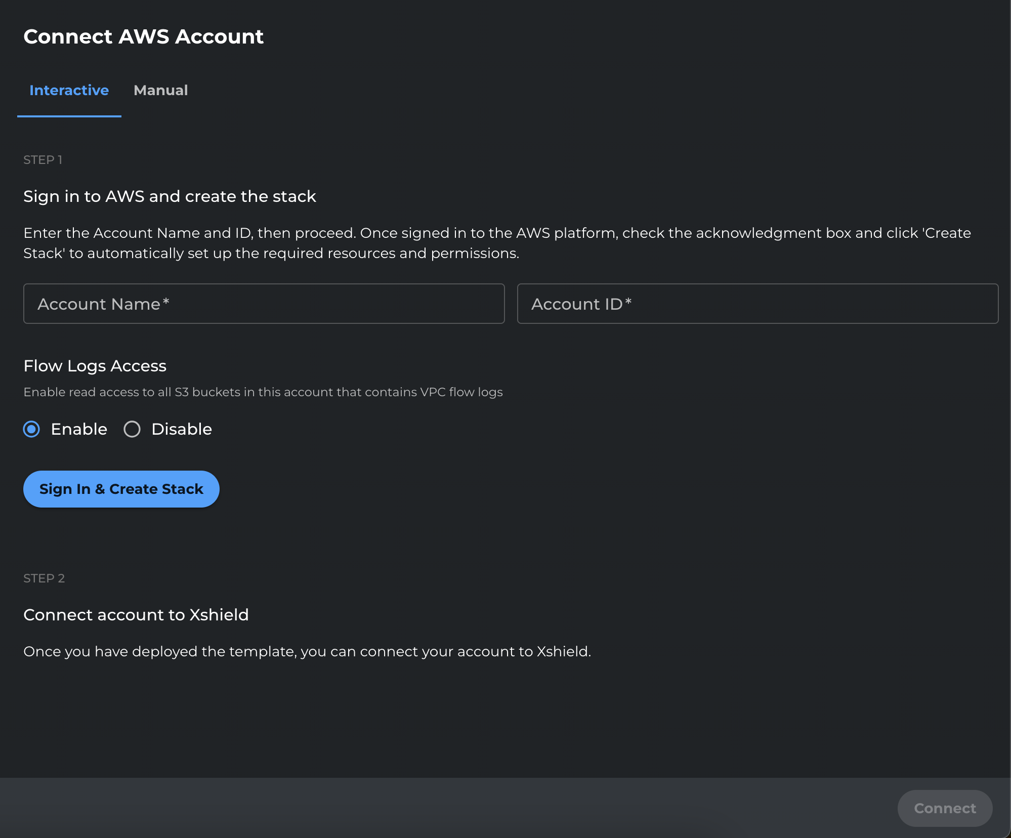 Interactive onboarding - enter account details