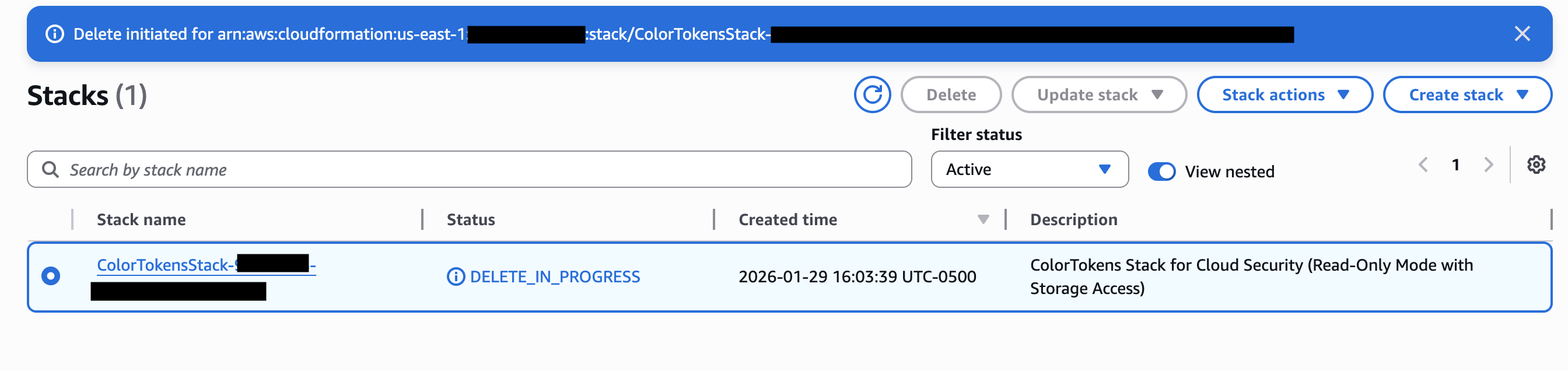Delete stack - confirm delete