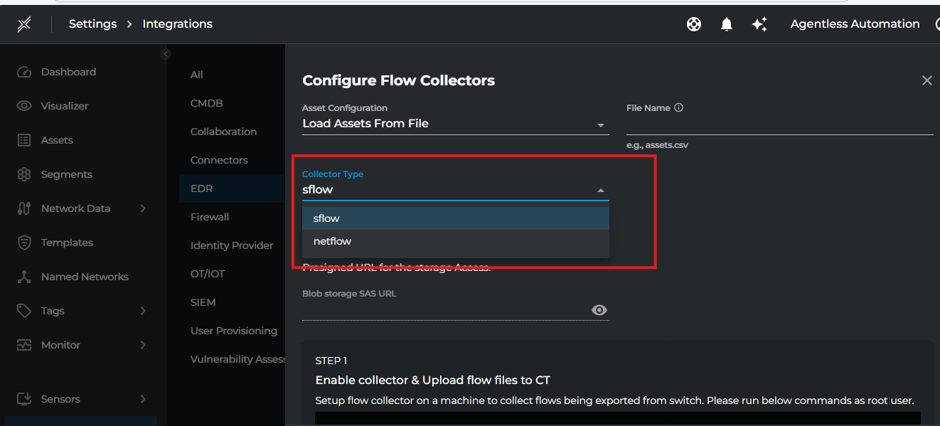 Enter Flow Collectors Type in Xshield