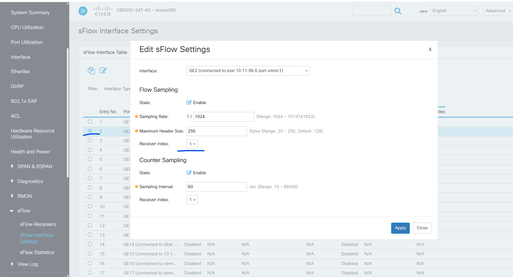 Sflow Exporter Configuration