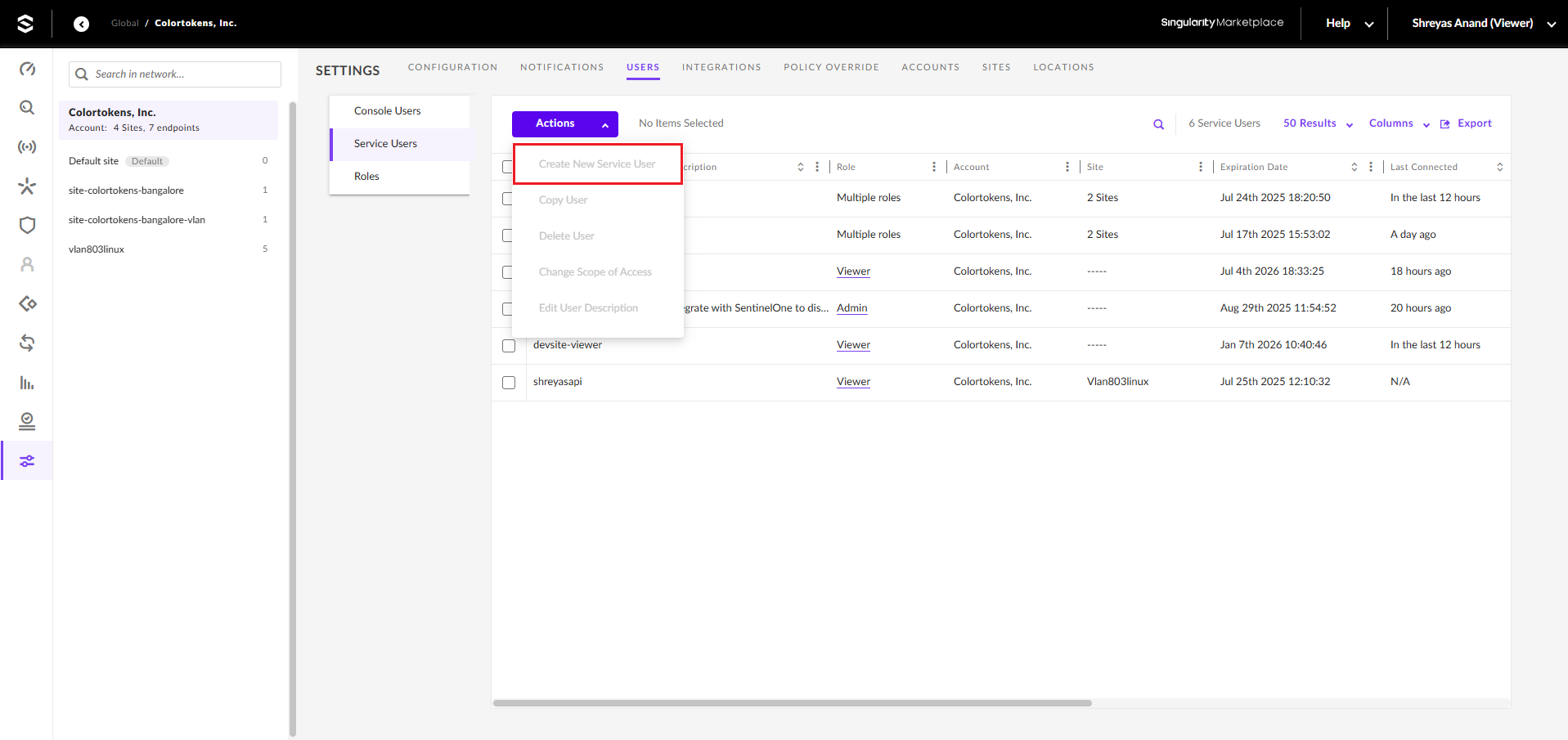 Create New Service User