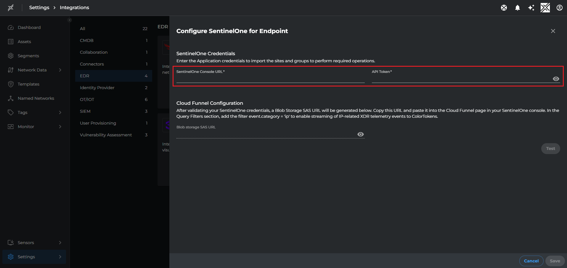 Enter SentinelOne Credentials in Xshield