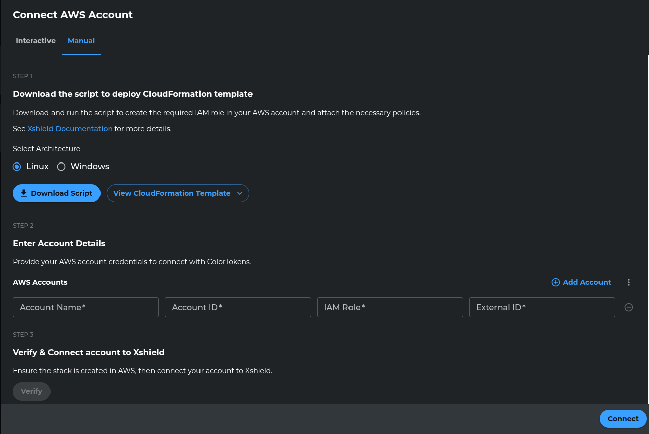Manual onboarding - enter account and verify